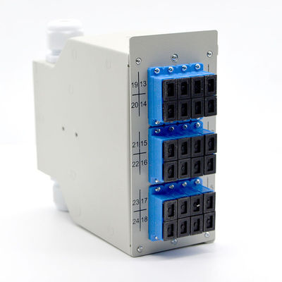 กล่องเลิกจ้างไฟเบอร์ออปติก 24fibers Din-Rail เหล็กรีดเย็น 12 พอร์ต Sc Duplex