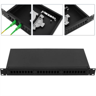 แผงแพทช์ไฟเบอร์ออปติก ODF แบบคงที่บนแร็ค 1U 12 พอร์ตพร้อมแผงอะแดปเตอร์