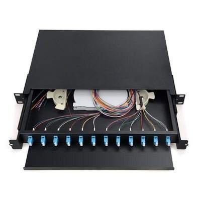 แผงแพทช์ไฟเบอร์ออปติก 1U 12 พอร์ต LC Duplex Optical Fiber Terminal Box