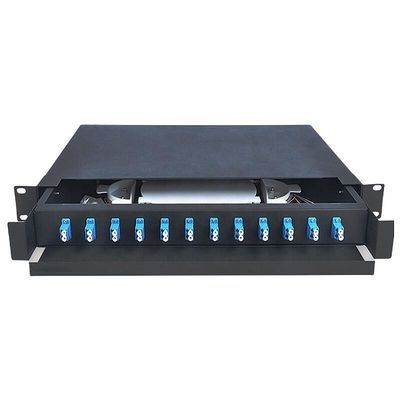 แผงแพทช์ไฟเบอร์ออปติก 1U 12 พอร์ต LC Duplex Optical Fiber Terminal Box