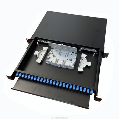 แผงแพทช์ไฟเบอร์ 1U 24 พอร์ตกล่องเลิกจ้างไฟเบอร์ออปติกสีดำแร็คเมาท์