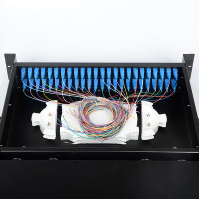 48 พอร์ต 2U Fiber Optic Enclosure SC Simplex / LC Duplex Sliding Patch Panel