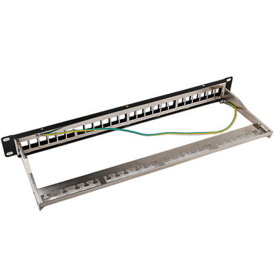 1U 24 พอร์ต STP Patch Panel RJ45 แร็คเมาท์ Cat6 Patch Panel ว่างเปล่า