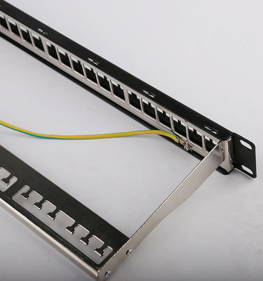 1U 24 พอร์ต STP Patch Panel RJ45 แร็คเมาท์ Cat6 Patch Panel ว่างเปล่า
