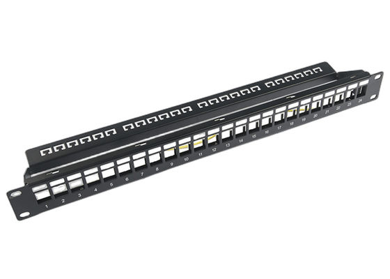 แผงแพทช์เครือข่าย RJ45 24 พอร์ต 1U Keystone C5 / C5E C6 พร้อมแถบการจัดการ